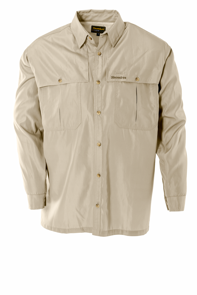 BIMINI BAY Outfitters Beige S/S Flip-up Sun Collar Fishing Shirt